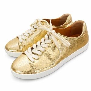 Sézane Jack Trainers Gold Metallic Leather Sneakers Lace Up US 7